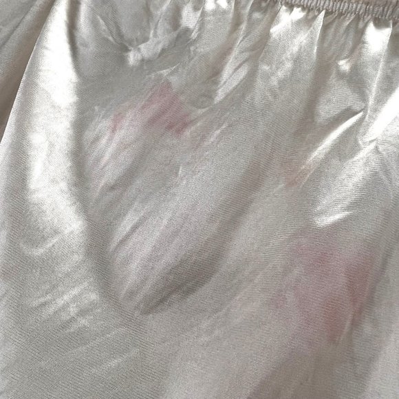 Vintage Half Slip White Satin Lace Trim size S M Elastic Waist Side Slit FLAW - Picture 4 of 4